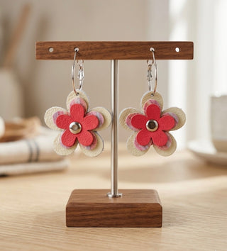 Cream Daisy Layered Leather Earrings by Deb