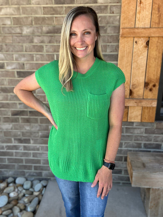 888- Kelly Green Oversized Sweater w/ Front Pocket