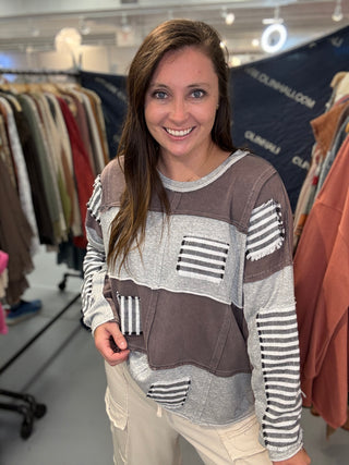 Washed Stripe Patch Sweatshirt - Grey *PREORDER* Oli & Hali | Dallas