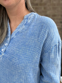 2656- Blue Mineral Wash High Low Long Sleeve Top