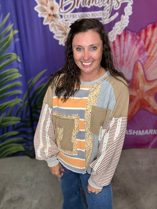 Washed Patchwork Mix Media Top | OLI & HALI MARKET PREORDER