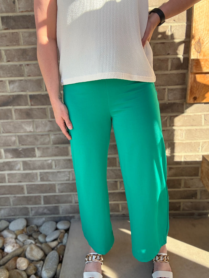Kelly Green Wide Crop Magic Pants by Dear Scarlet