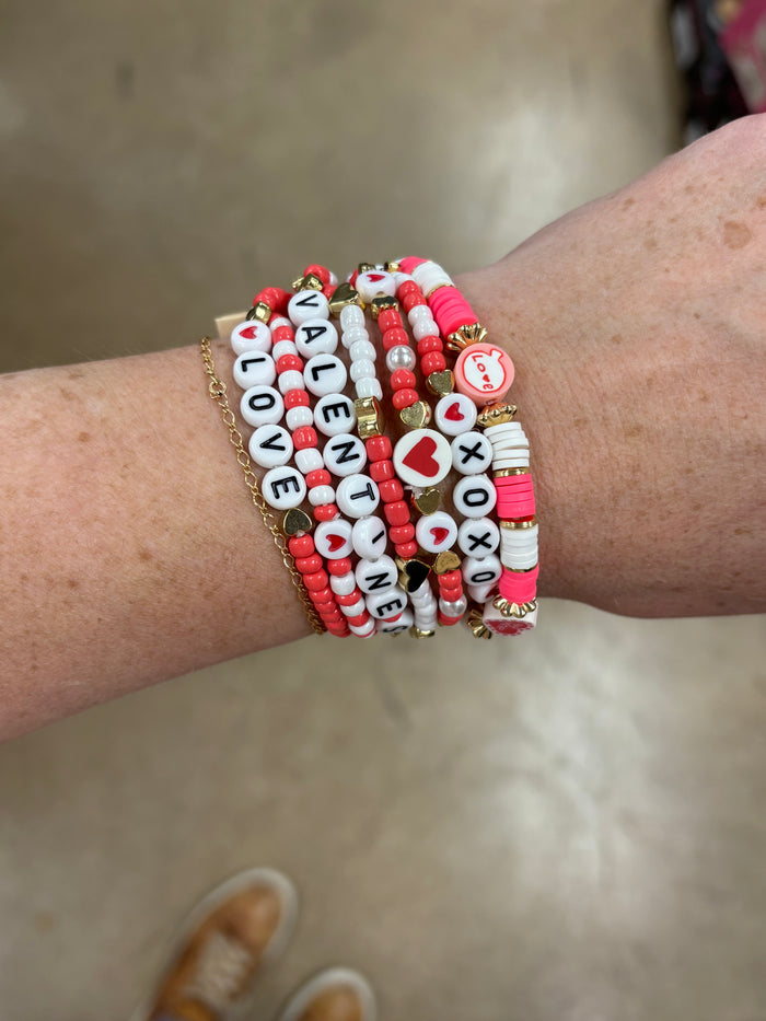 8511- Beaded Stretch Bracelet Stacks *RED OR PINK*