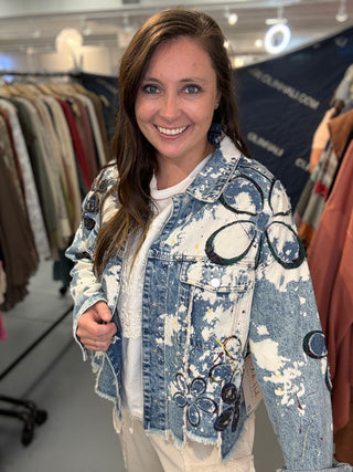 Daisy Applique Distressed Denim Jacket - Denim *PREORDER* Oli & Hali | Dallas