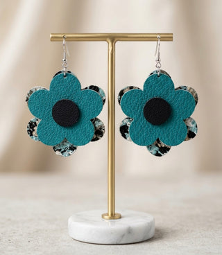 Teal, Black Multi Daisy Earrings by Deb