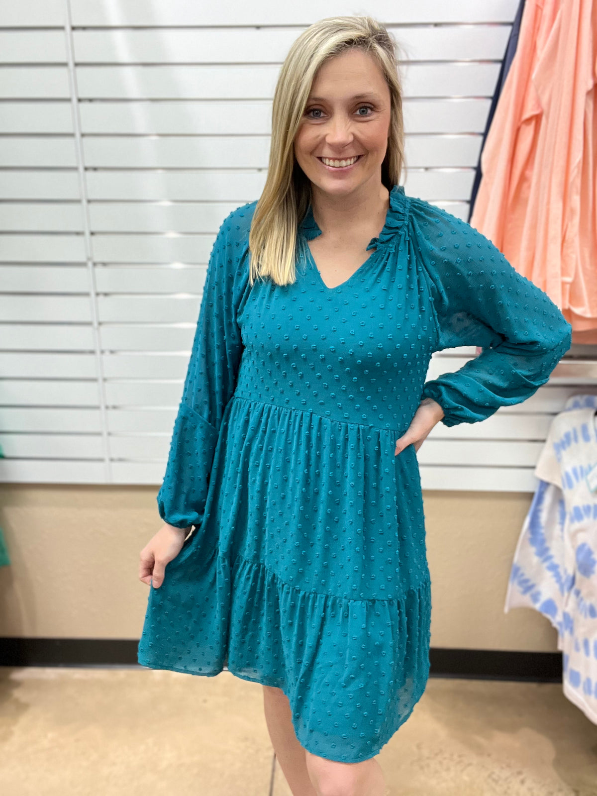 465- Turquoise Peasant Tiered Dress