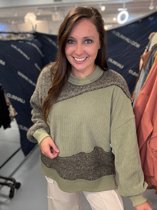 Mixed Sweater Knit Top - Olive *PREORDER* Oli & Hali | Dallas