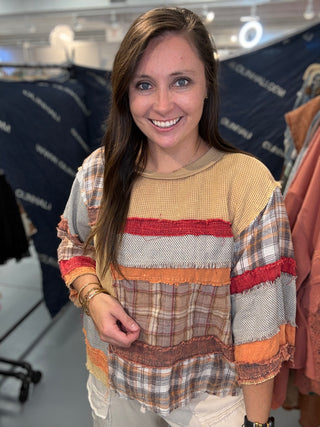 Washed Fabric Mix Color Block Top - Taupe *PREORDER* Oli & Hali | Dallas