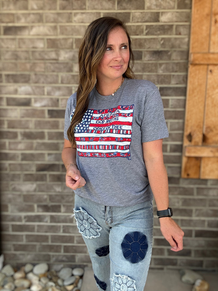 God Sheds His Grace On Thee Flag Graphic Tee