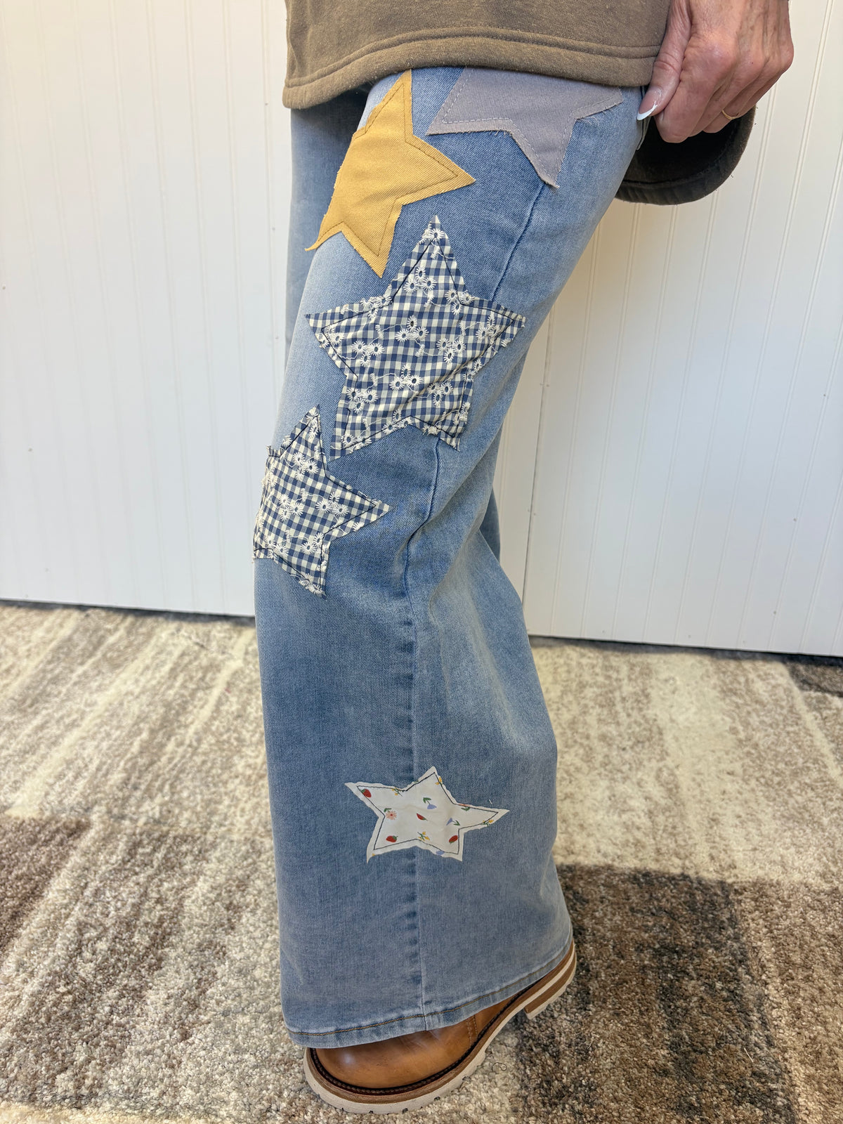 Gold Star Patch Washed Stretch Denim Pants by Easel