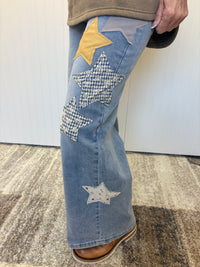 Gold Star Patch Washed Stretch Denim Pants by Easel