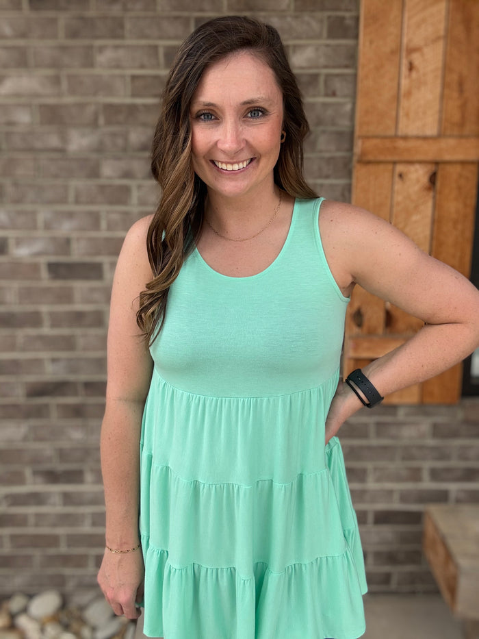 Green Mint Sleeveless Tier Tank Top by Zenana