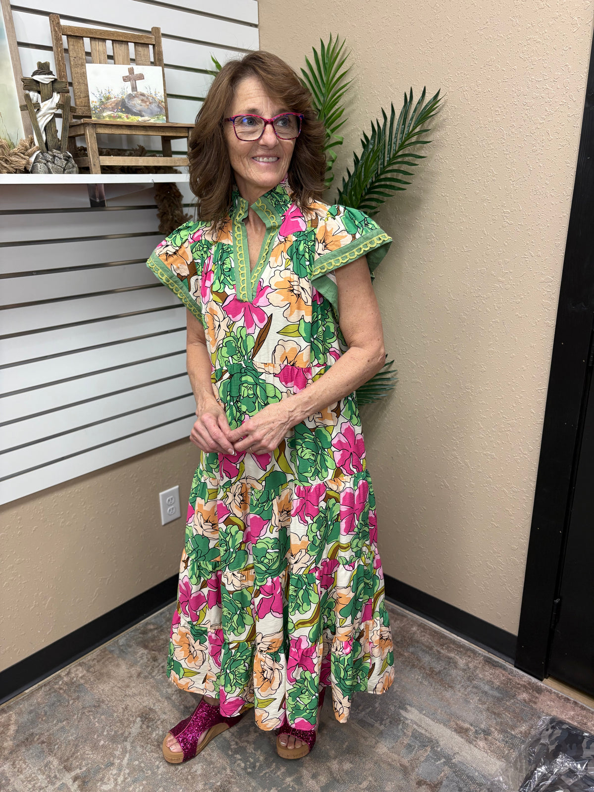 Green Mix Bold Floral Tiered Midi Dress by Umgee