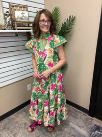 Green Mix Bold Floral Tiered Midi Dress by Umgee