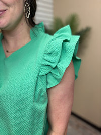 Green Seersucker Ruffle Shift Dress by Umgee