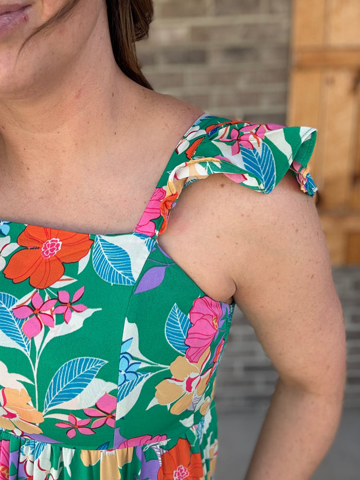 Green Tropical Garden Tiered Midi
