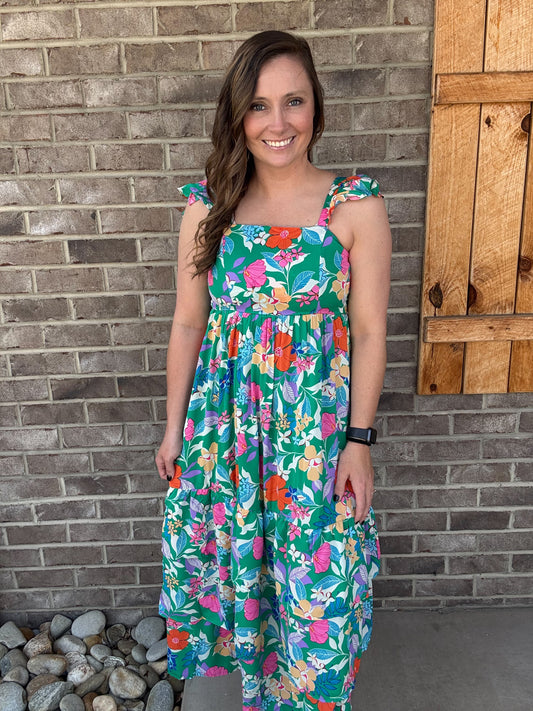 Green Tropical Garden Tiered Midi