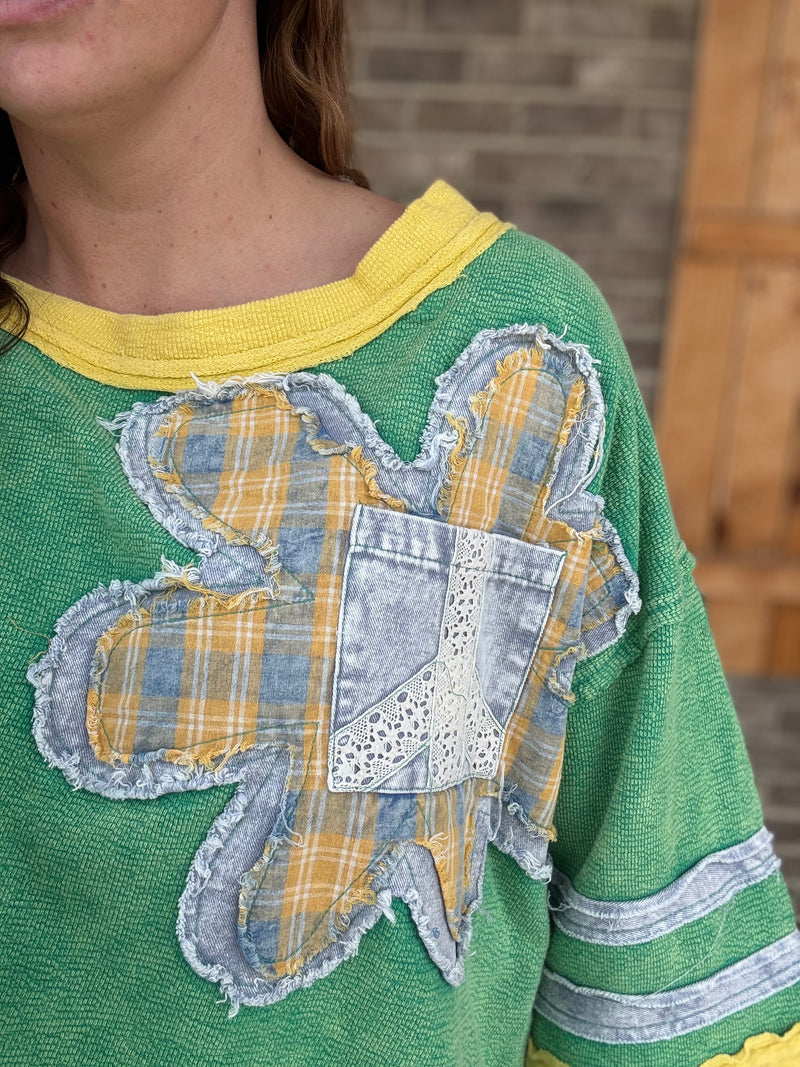 Green and Yellow Patchwork Flower Top by Oli & Hali