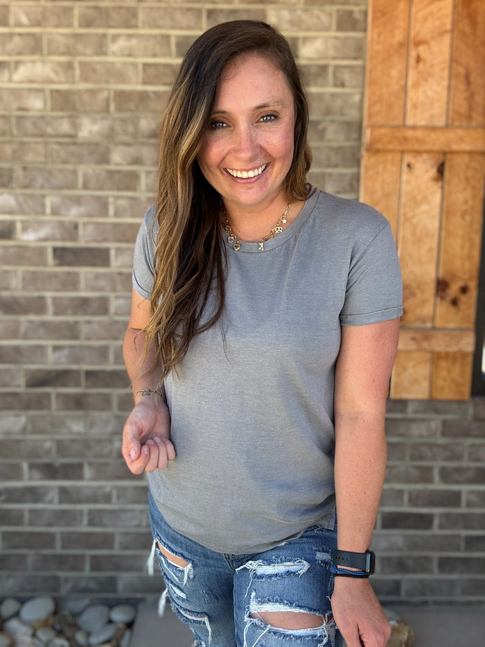 Grey Vintage Wash Boyfriend Top by Royce