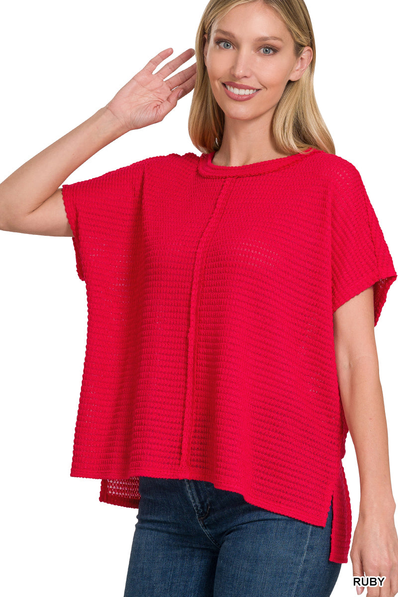 408- Ruby Dolman Waffle Short Sleeve Top