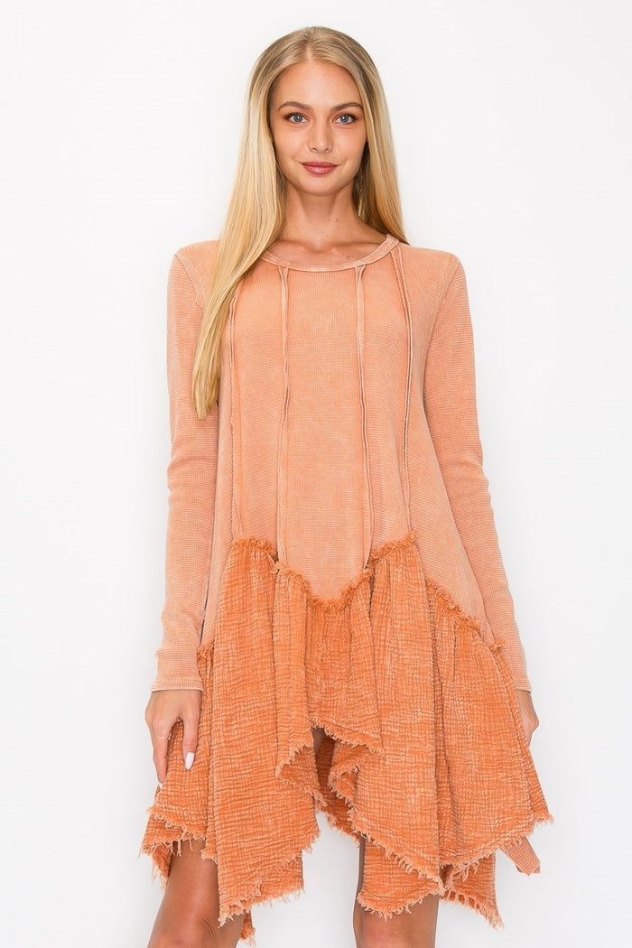 Butterscotch Mineral Washed Raw Hem Tunic by J. Her