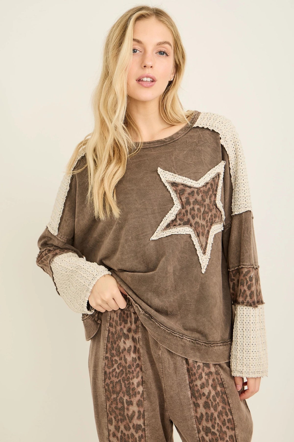 Ash Oak Mineral Washed Leopard Star Patched Top by J. Her