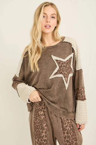 Ash Oak Mineral Washed Leopard Star Patched Top by J. Her