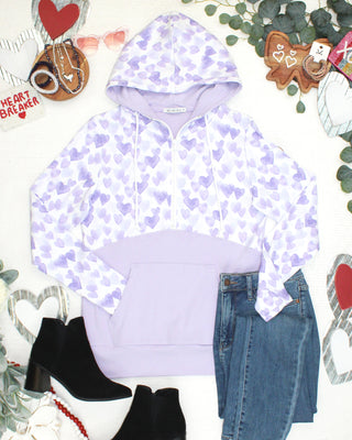 PREBOOK HalfZip Hoodie - Mixed Lavender Hearts
