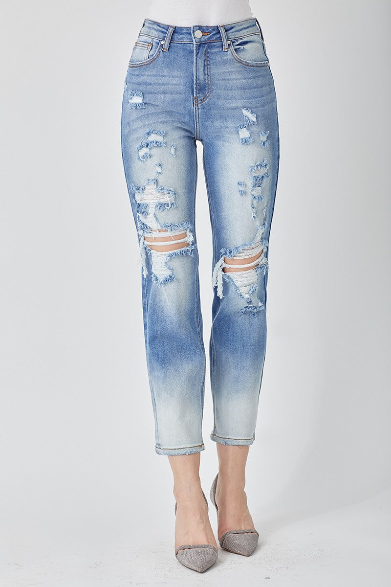 3577- High Rise Crop Boyfriend Ombre Jeans