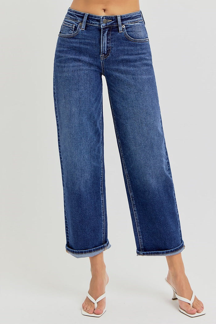 2373- High Rise Crop Boyfriend Tapered Jeans