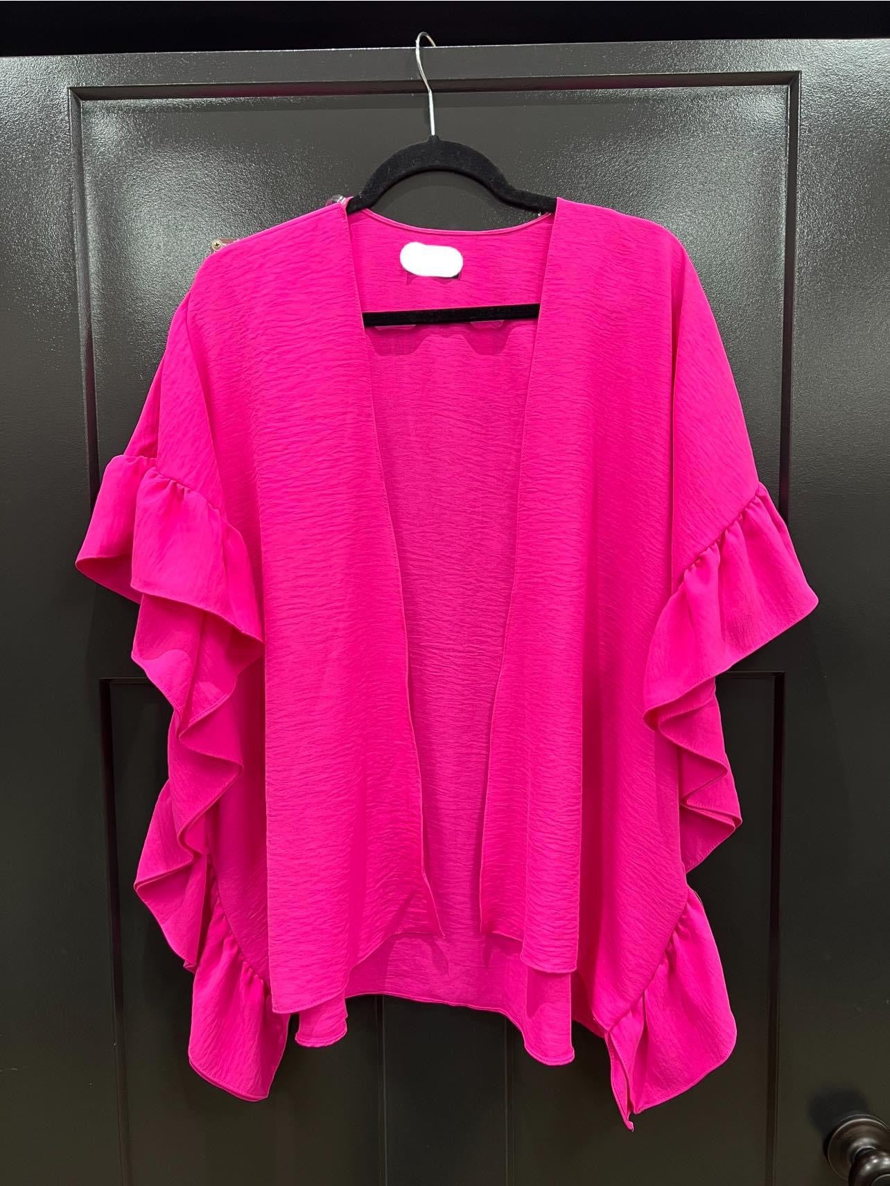 2005- Hot Pink Ruffle Sleeve Cardigan