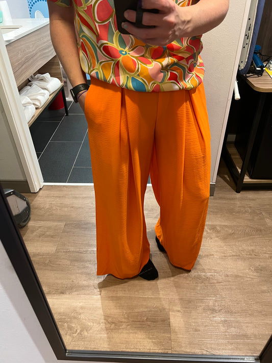 2092- Orange Crinkle Pants