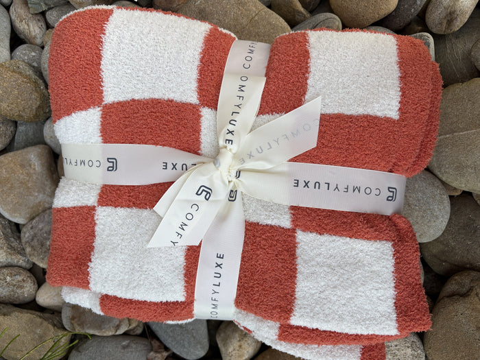 10190- Orange & White Cozy Cuddles Barefoot Dreams Dupe Blanket