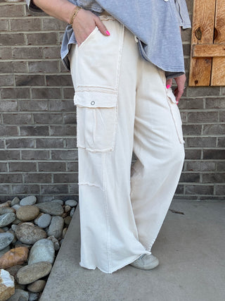Ecru Oatmeal French Terry Pull On Cargo Pants by Easel