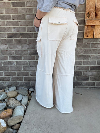 Ecru Oatmeal French Terry Pull On Cargo Pants by Easel