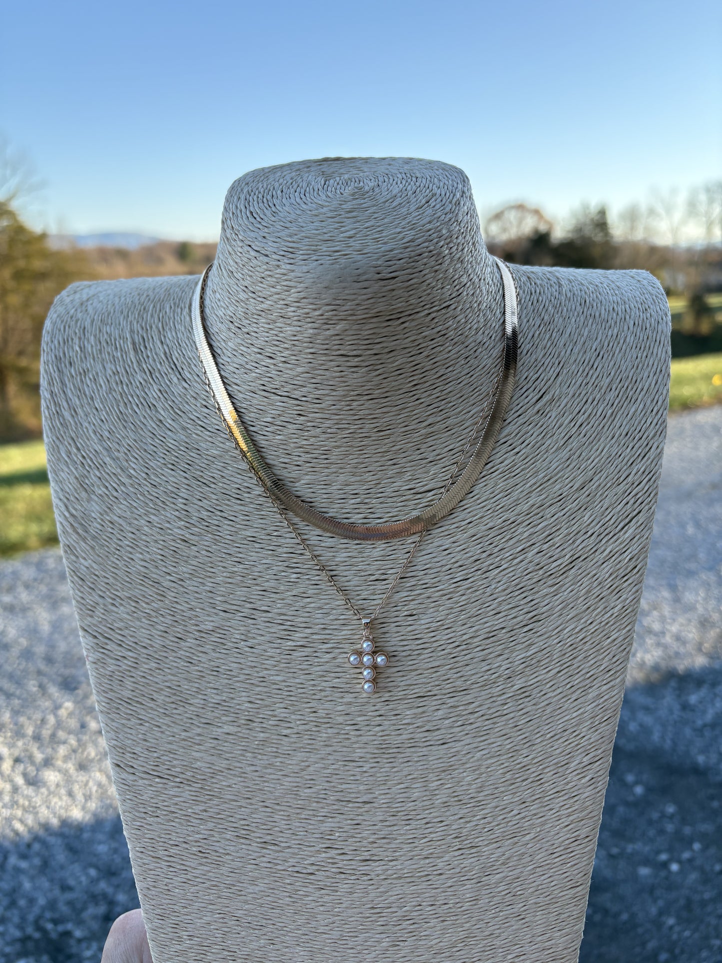 8372- Gold Layer Necklace w/ Pearl Cross