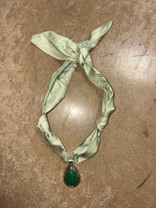 Mint Green Scarf Necklace with Teardrop Pendant