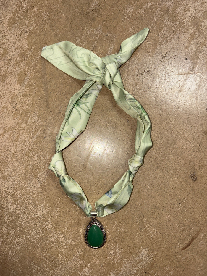 Mint Green Scarf Necklace with Teardrop Pendant