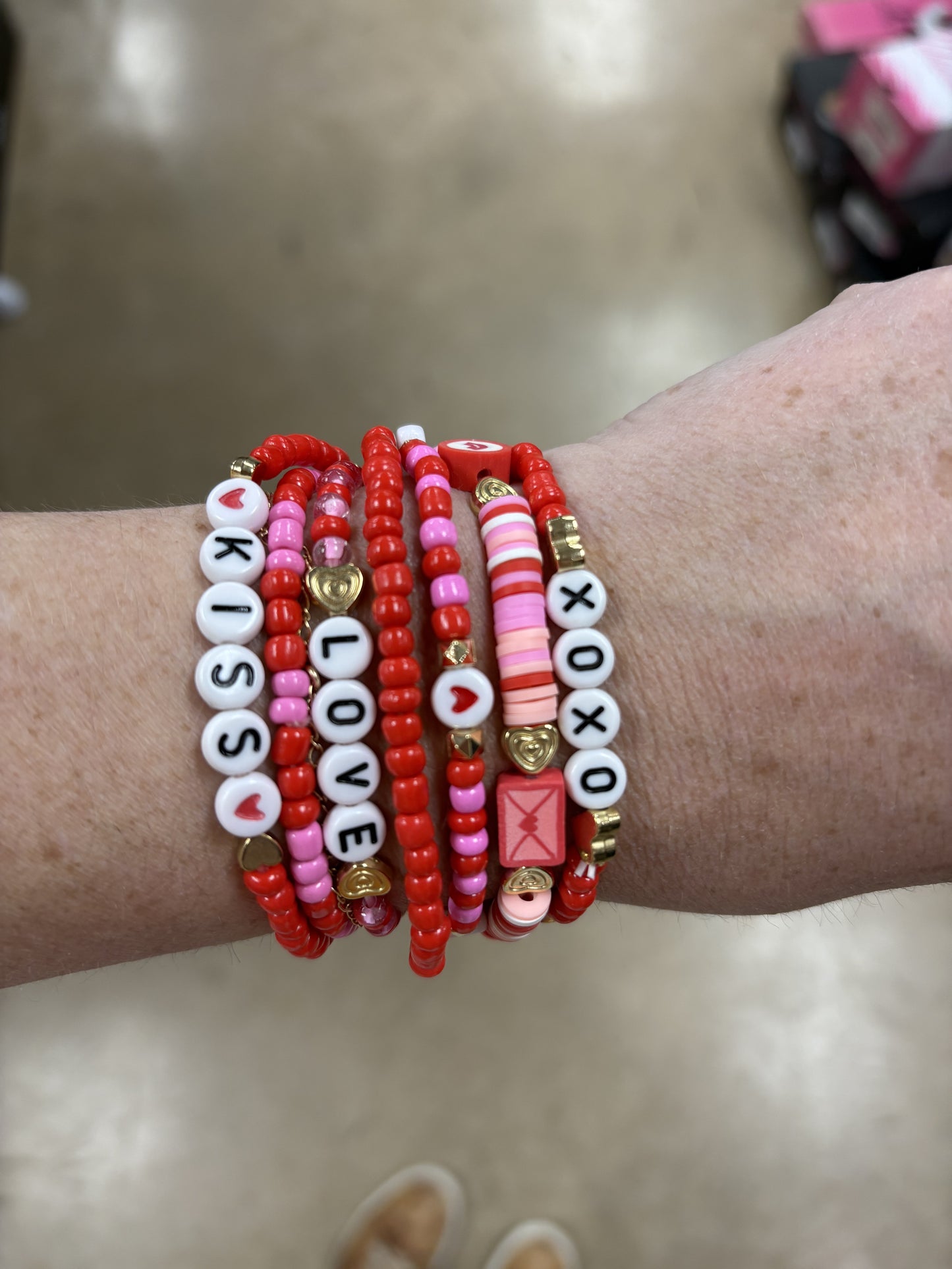 8511- Beaded Stretch Bracelet Stacks *RED OR PINK*