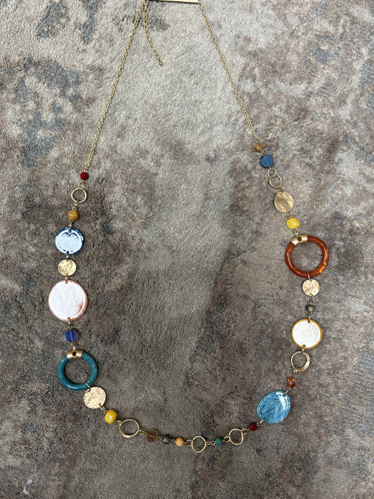 Multi Color Circle & Hoop Long Necklace