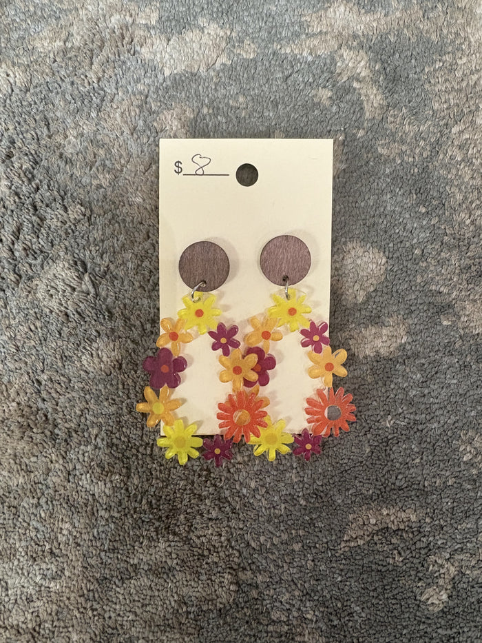 Yellow, Orange, Plum Teardrop Earrings