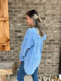 2656- Blue Mineral Wash High Low Long Sleeve Top