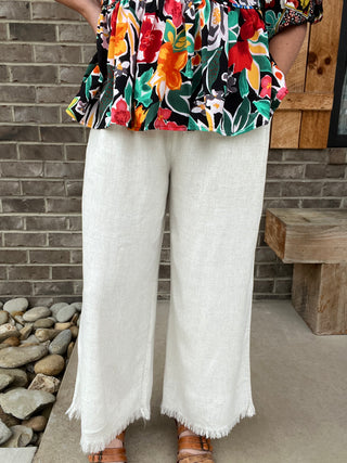 2664- Oatmeal Wide Leg Linen Pants by Umgee