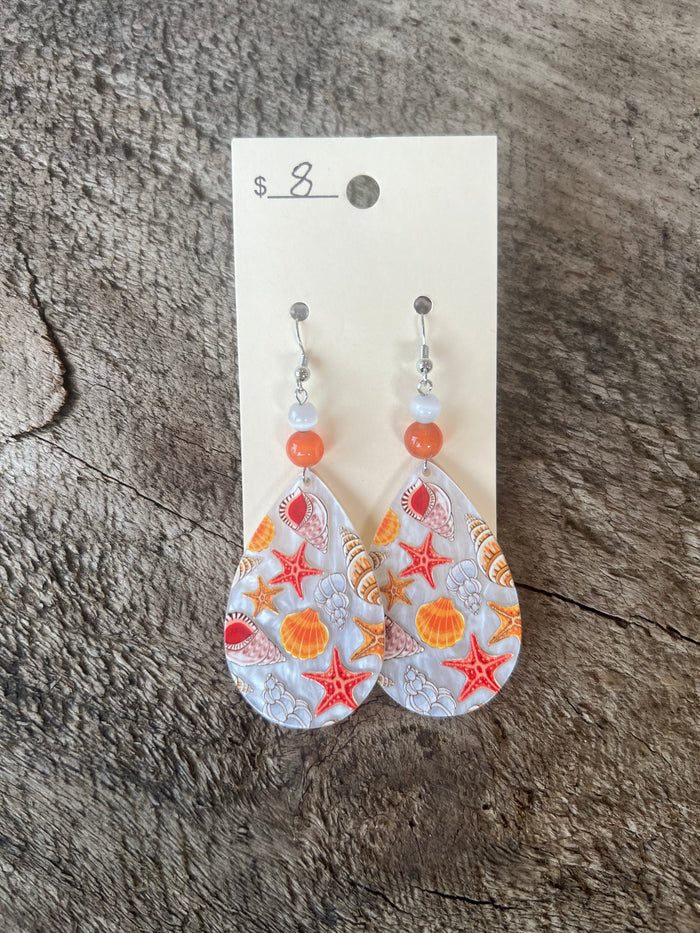 2774- Orange Beach Theme Teardrop Earrings