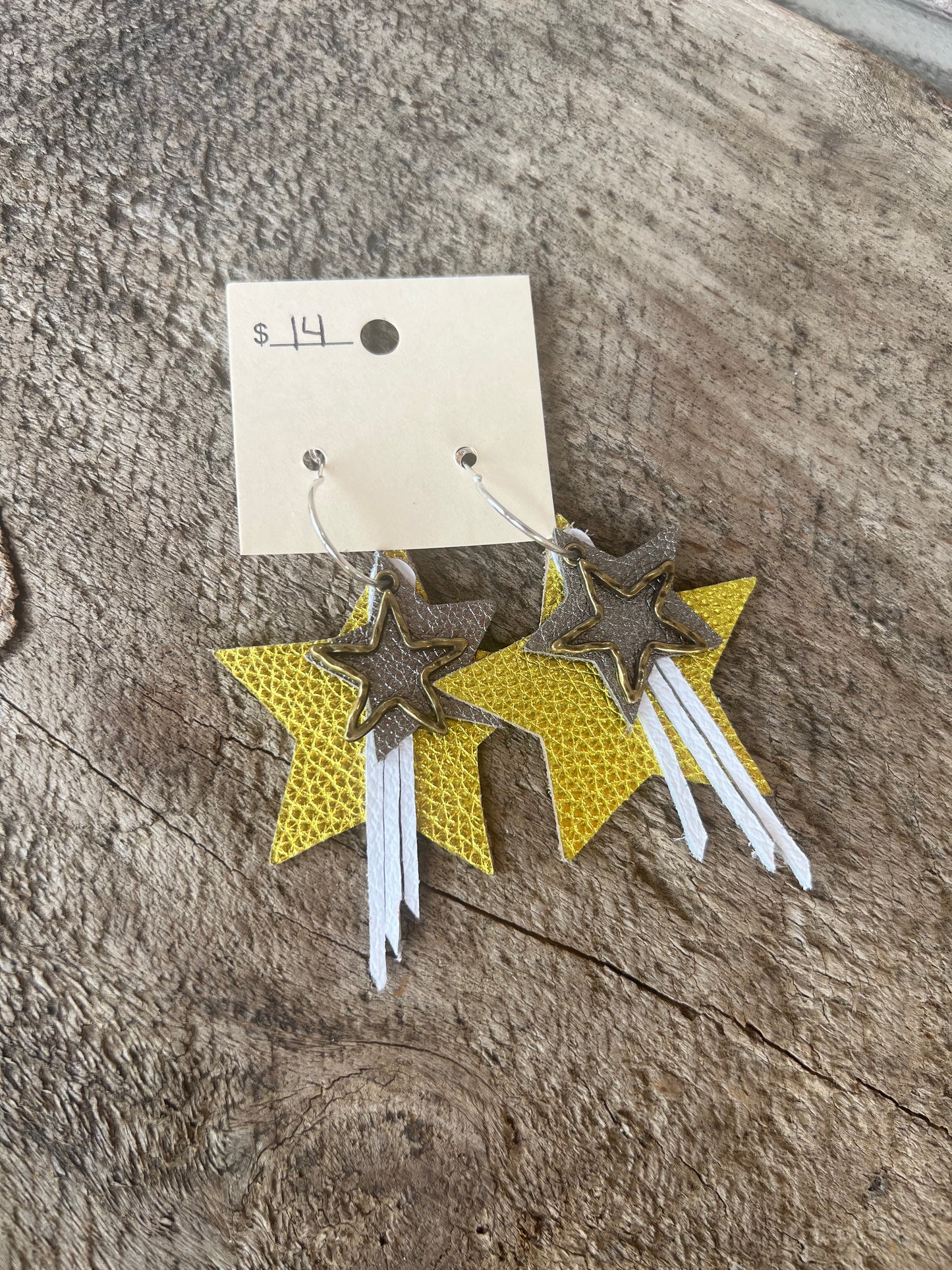 2776- Golden Yellow & Gray Star Layer Earrings