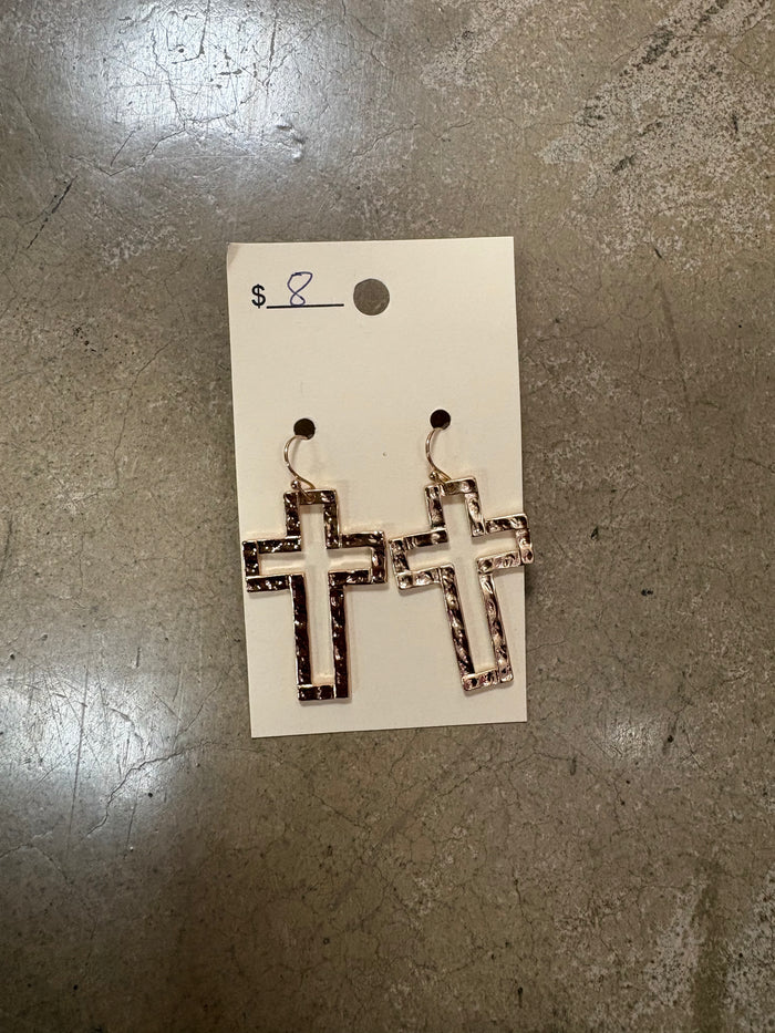 Hammered Metal Cross Earrings