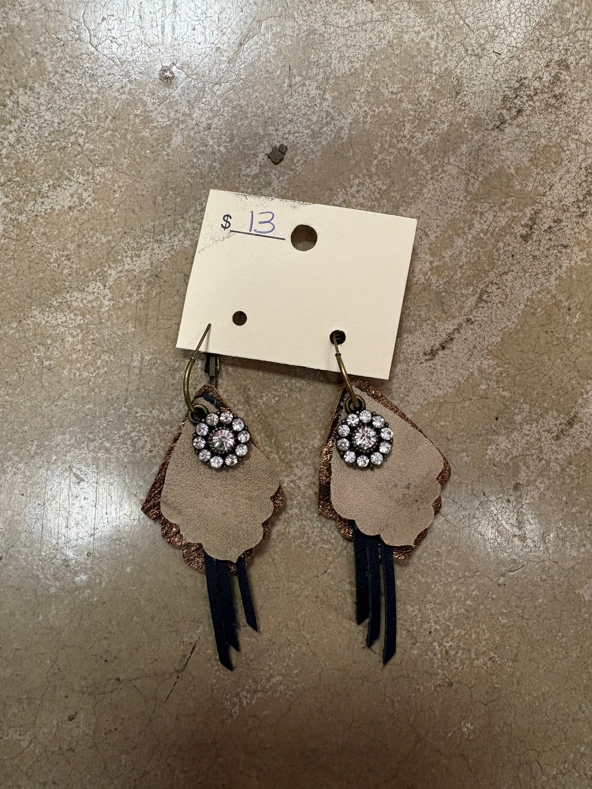 Rhinestone Leather Fringe Earrings