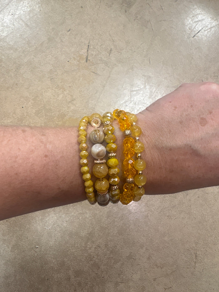 Golden Glow Beaded Bracelet Stack