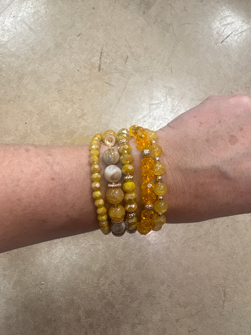 Golden Glow Beaded Bracelet Stack