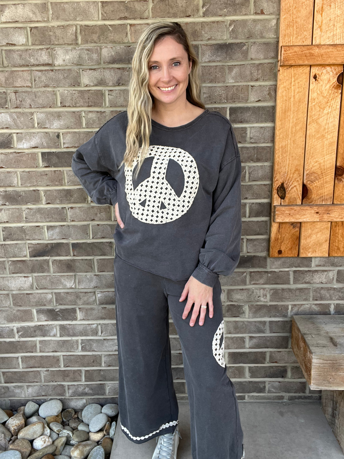 3339- Charcoal Peace Sign French Terry Set *TOP & BOTTOM*